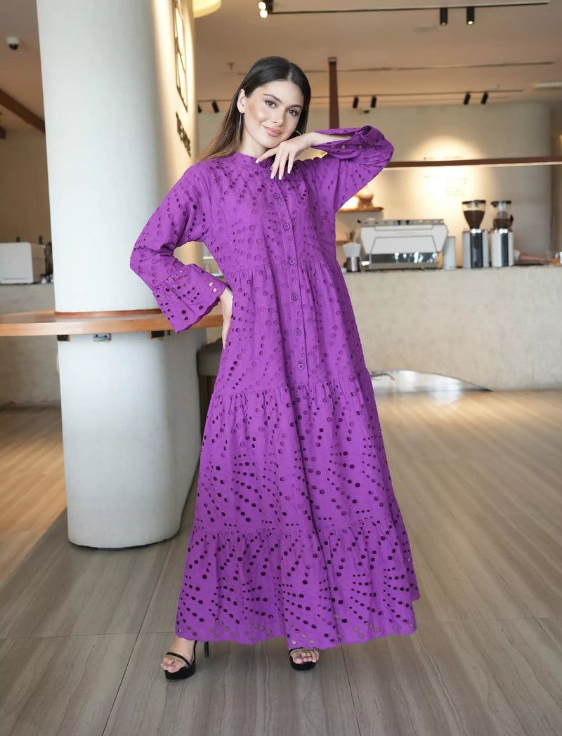 Zora Cutwork Purple Dress Dresses  - Sowears