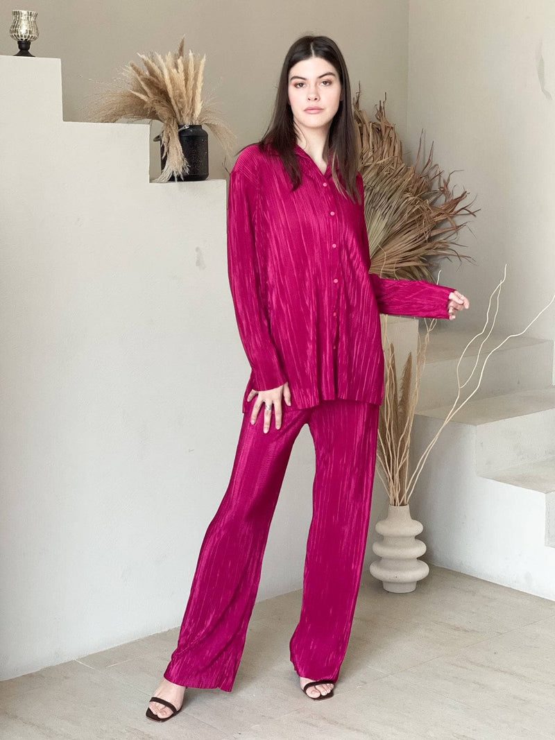 Beca Pleated Co Ord Set In Pink Jumpsuits & Rompers  - Sowears