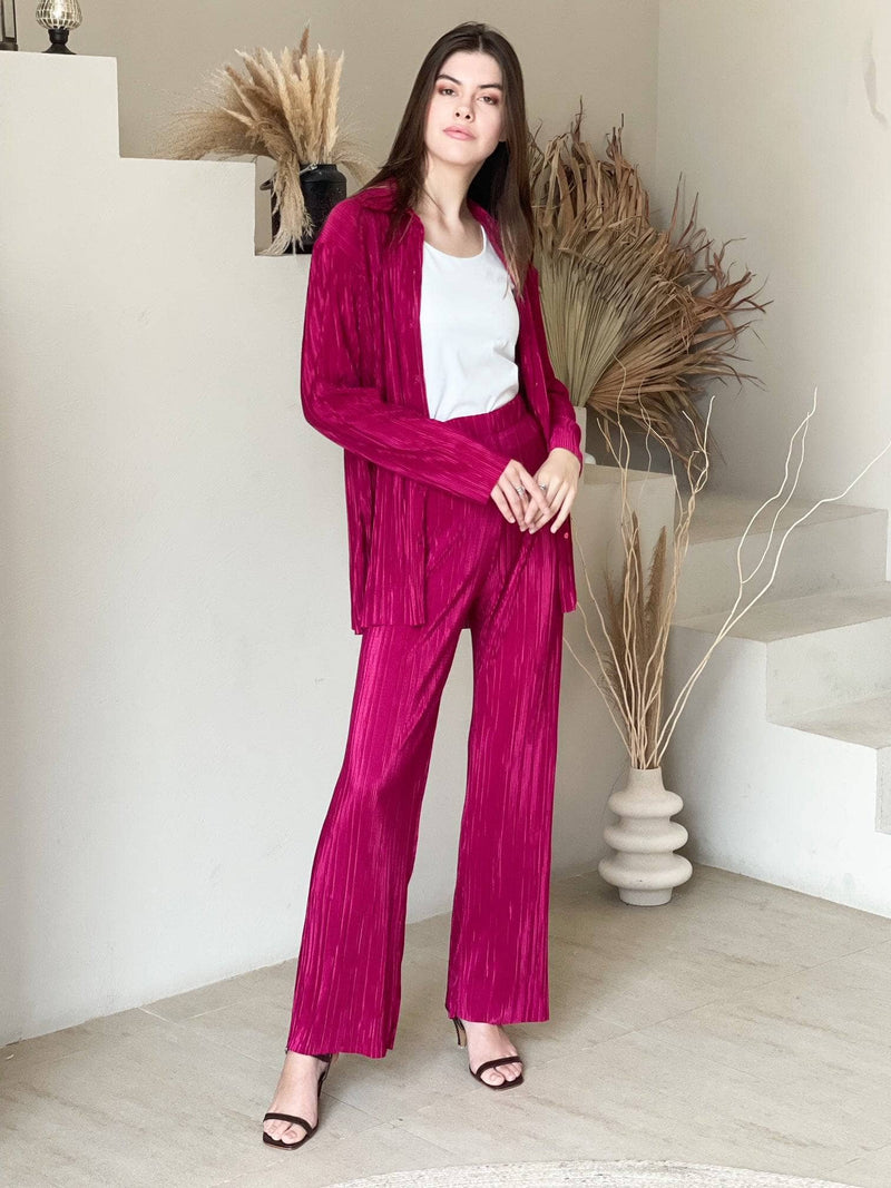 Beca Pleated Co Ord Set In Pink Jumpsuits & Rompers  - Sowears