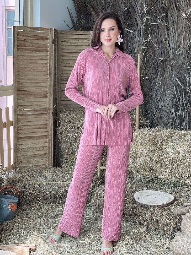 Beca-Pleated Dusty Co-Ord Set Outfit Sets  - Sowears