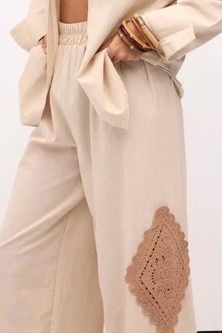 Crochet Linen Beige Set Outfit Sets  - Sowears