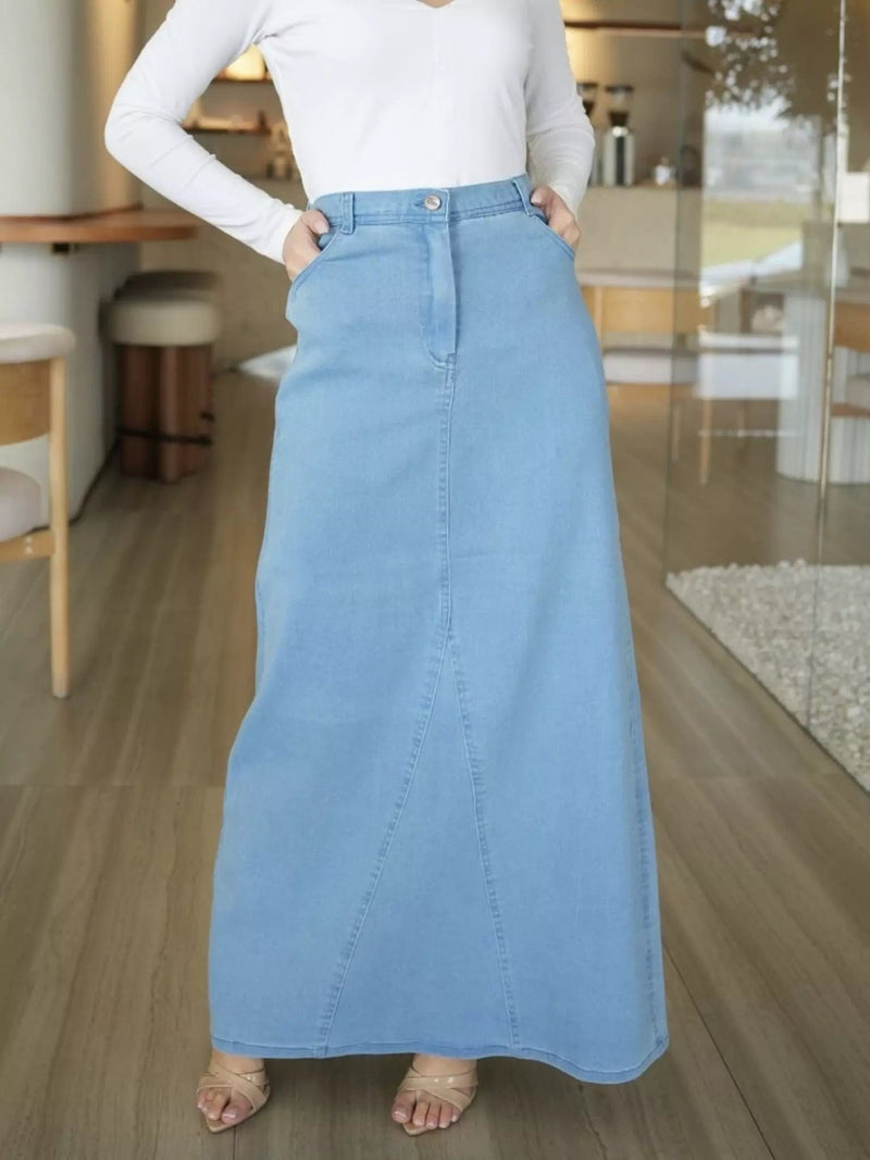 Denim Panel Skirt Outfit Sets  - Sowears