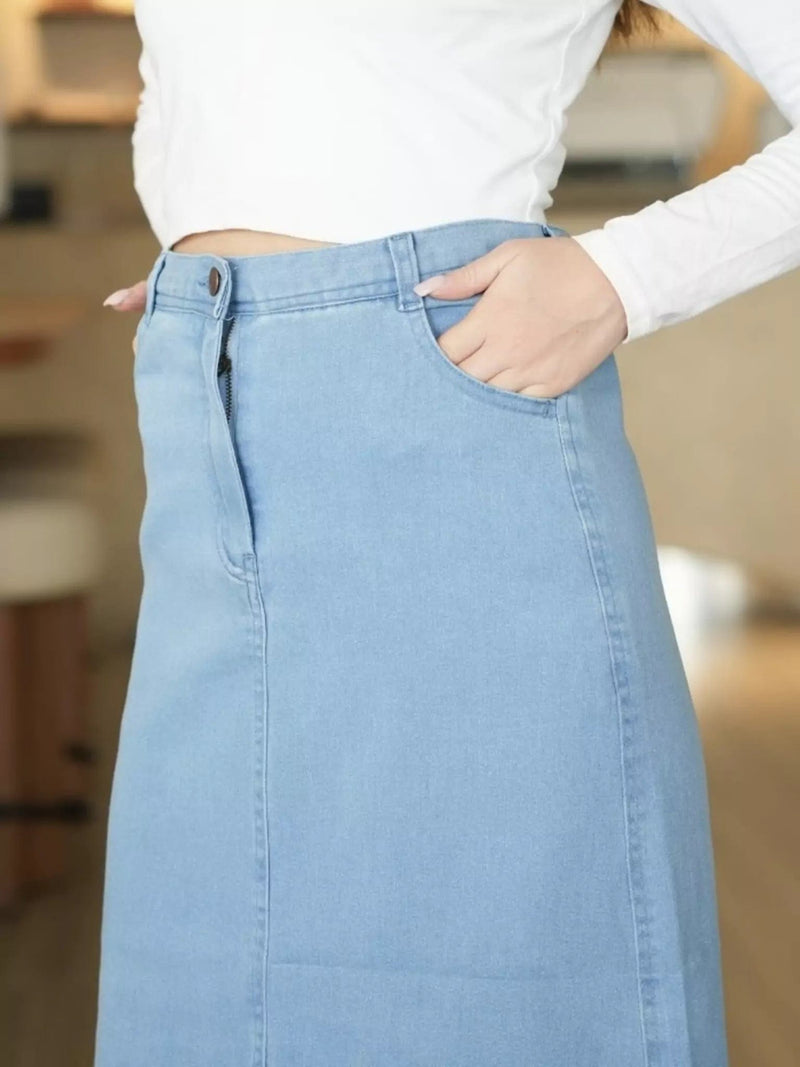 Denim Panel Skirt Outfit Sets  - Sowears