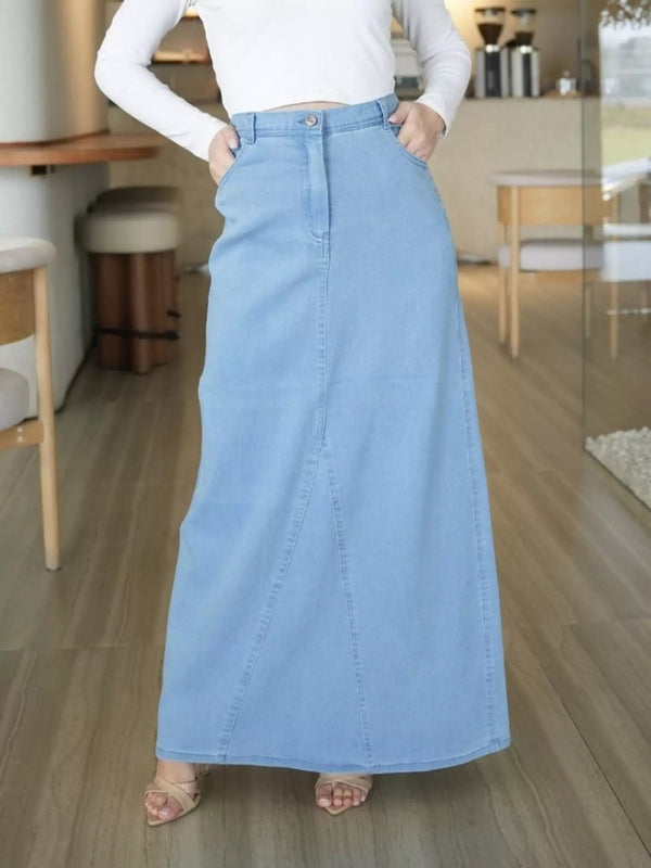 Denim Panel Skirt Outfit Sets  - Sowears