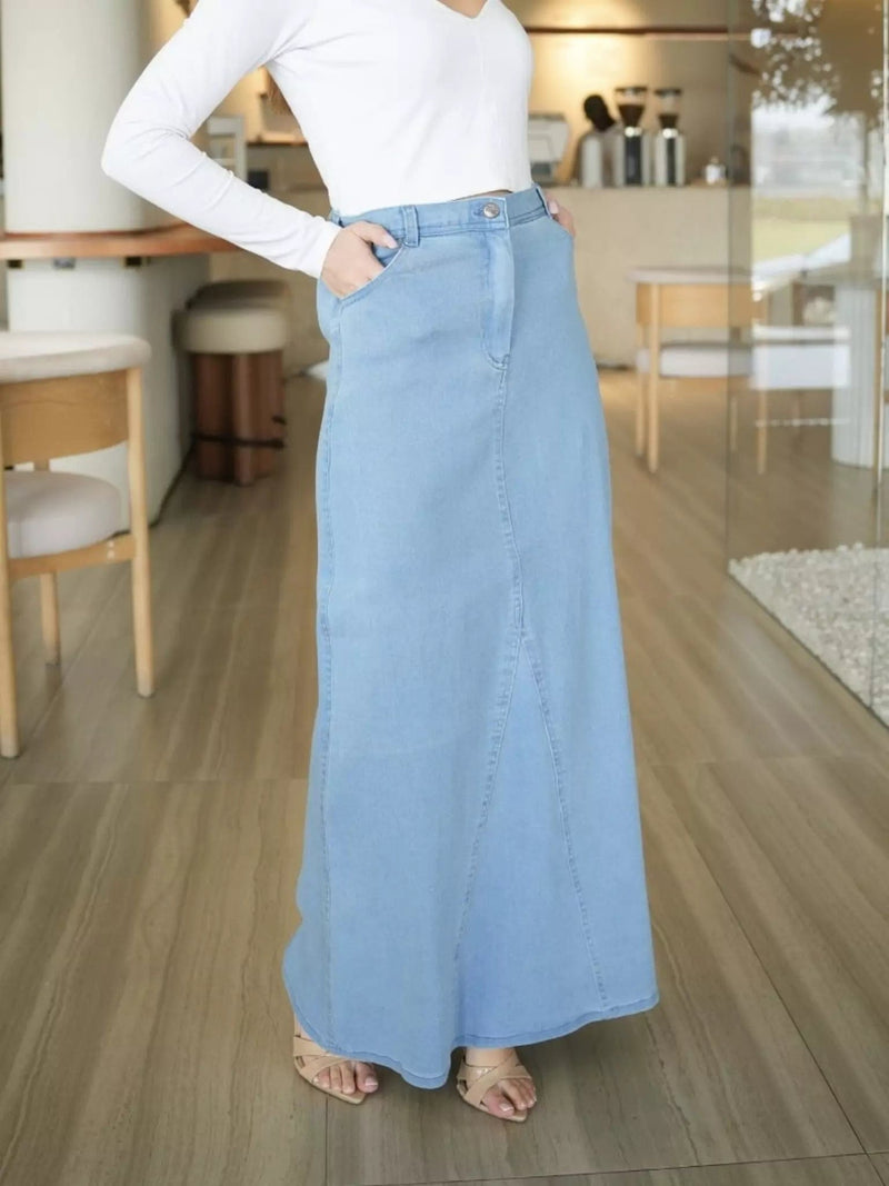 Denim Panel Skirt Outfit Sets  - Sowears