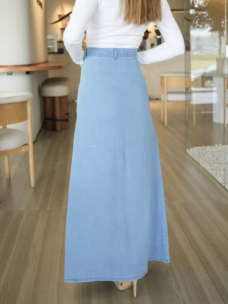 Denim Panel Skirt Outfit Sets  - Sowears