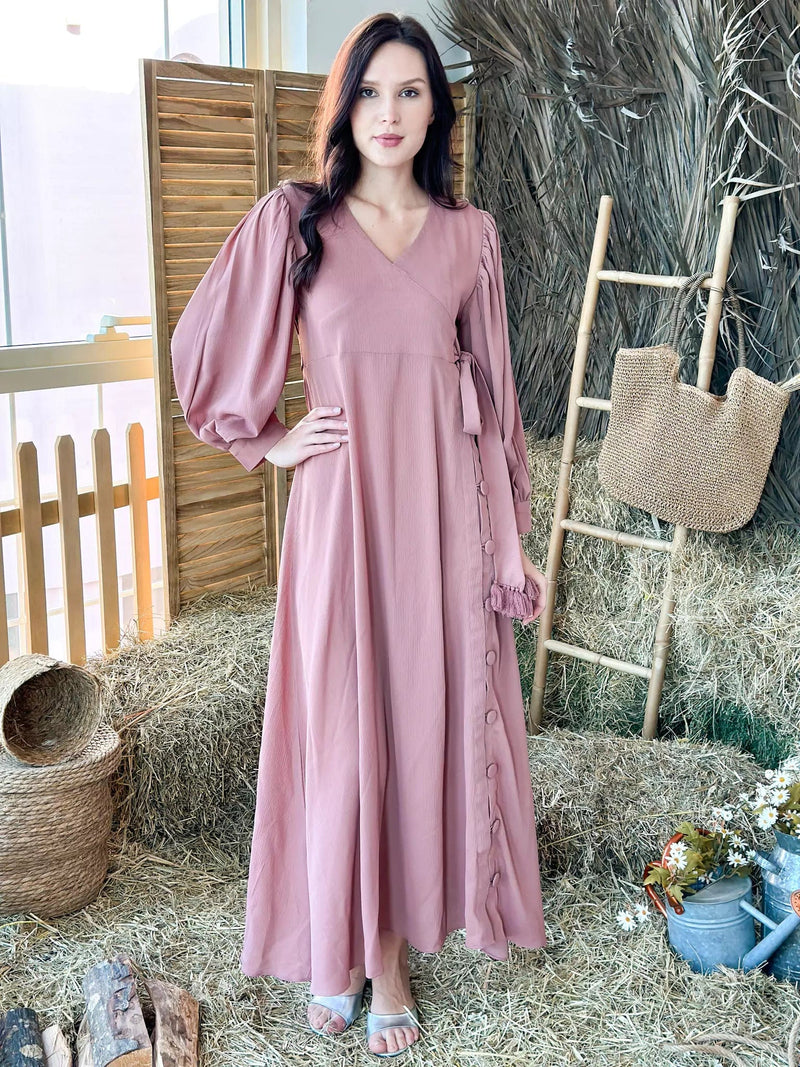 Fiery Rose Solid Long Dress Outfit Sets  - Sowears