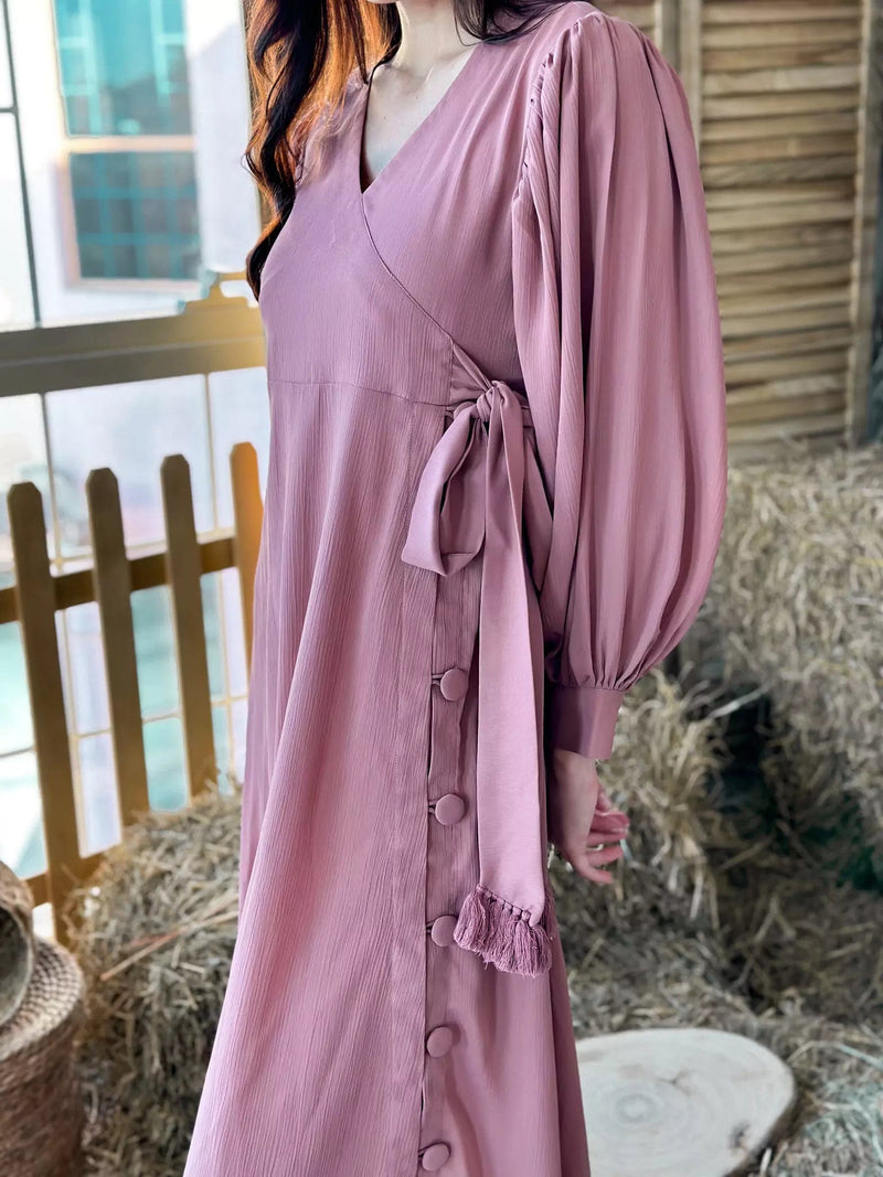 Fiery Rose Solid Long Dress Outfit Sets  - Sowears