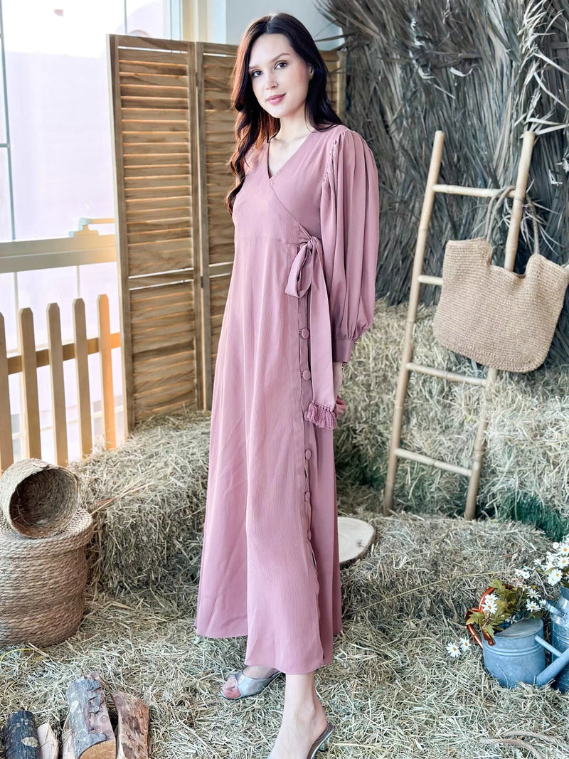 Fiery Rose Solid Long Dress Outfit Sets  - Sowears