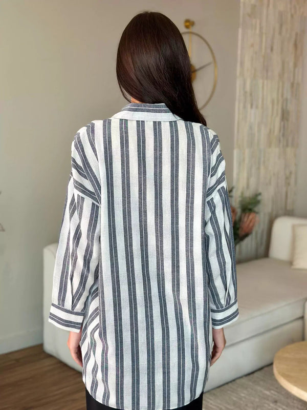 Oversized Shirt Grey Striped Shirt Outfit Grey Stripes Button Down