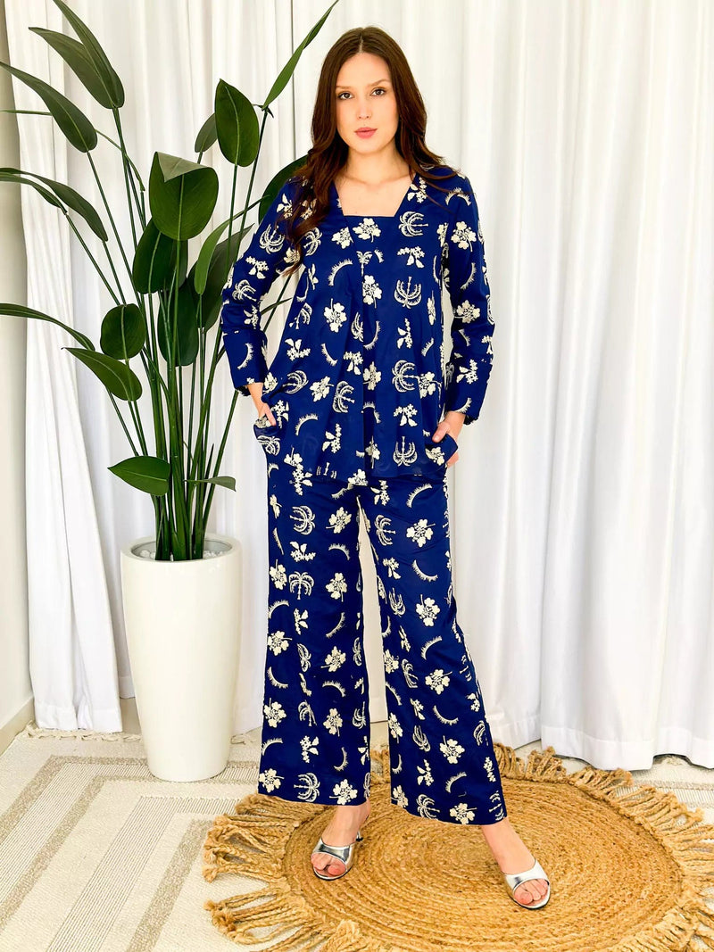 Halite Embroidered Co Ord Set - Blue Outfit Sets  - Sowears