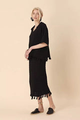 Laila Fringe Skirt And Shirt Co Ord Set - Black Outfit Sets  - Sowears