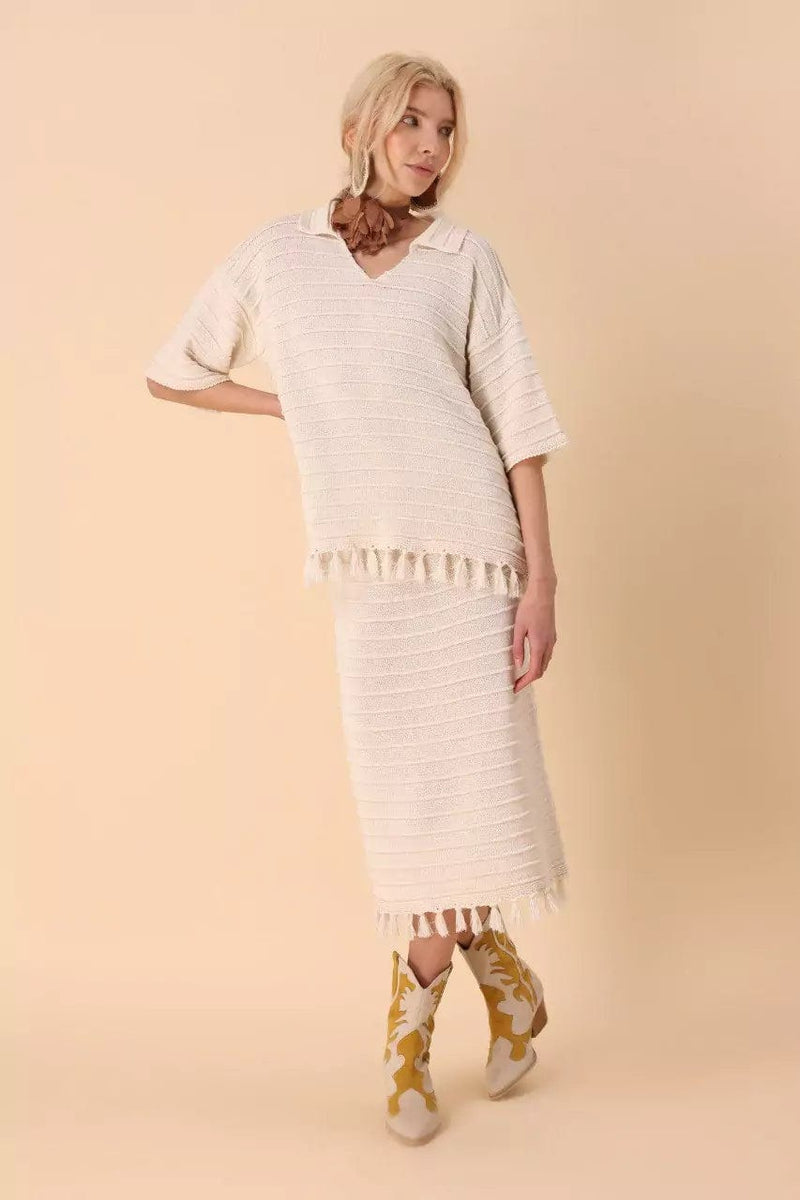 Laila Fringe Skirt And Shirt Co Ord Set - White Outfit Sets  - Sowears