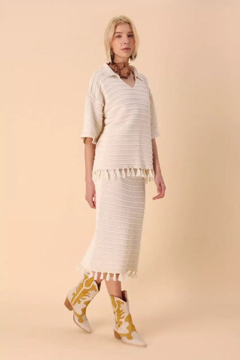 Laila Fringe Skirt And Shirt Co Ord Set - White Outfit Sets  - Sowears