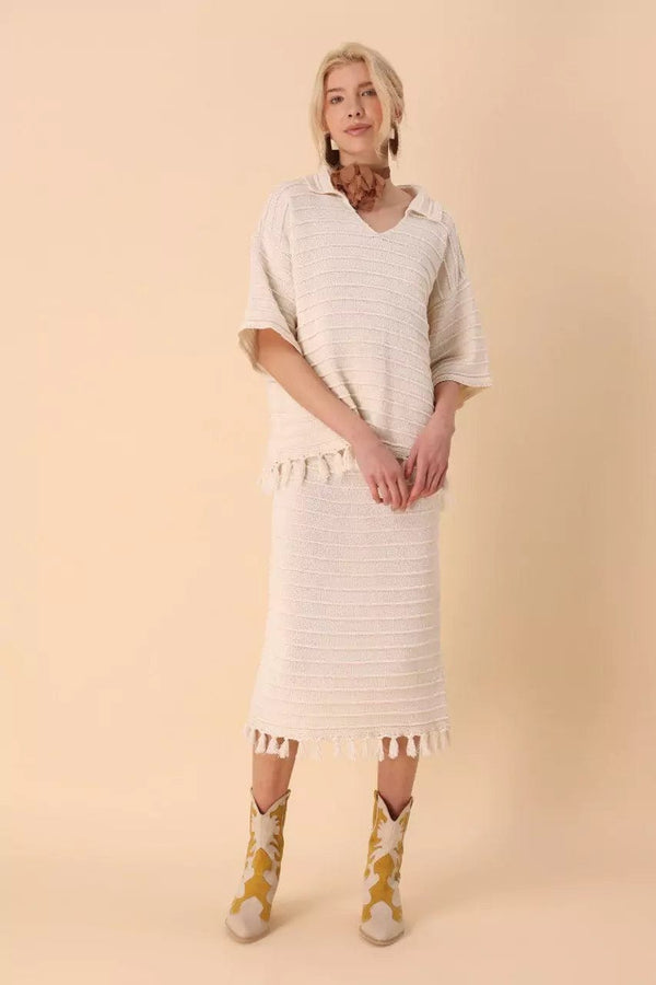 Laila Fringe Skirt And Shirt Co Ord Set - White Outfit Sets  - Sowears