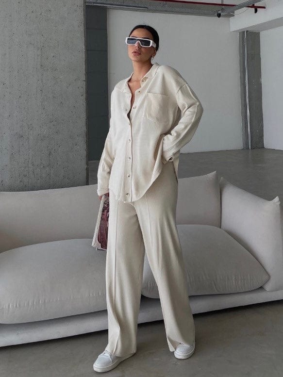 Lelia Knit Co Ord Set In Off White Outfit Sets  - Sowears