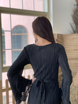 back of pleated long black bodycon dress by sowears