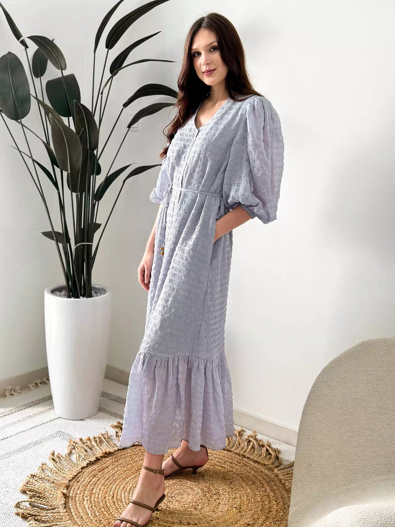 Lunar Ash Texture Long Dress With Pockets Outfit Sets  - Sowears