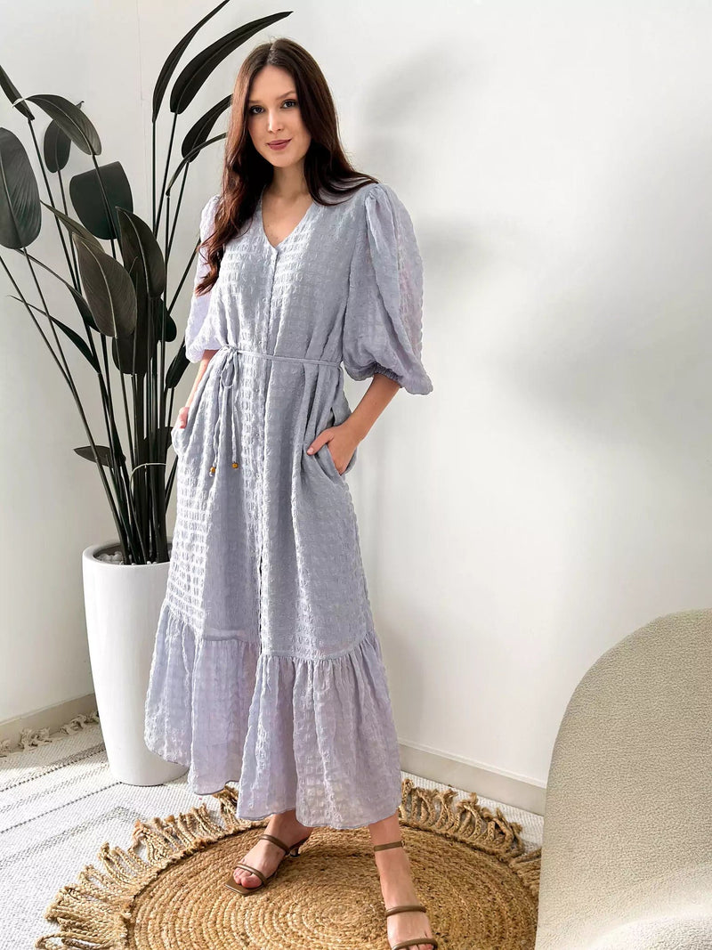 Lunar Ash Texture Long Dress With Pockets Outfit Sets  - Sowears