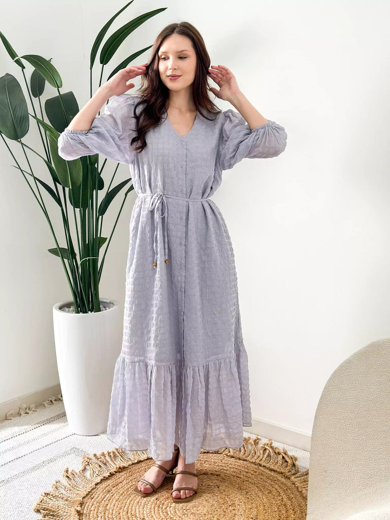 Lunar Ash Texture Long Dress With Pockets Outfit Sets  - Sowears