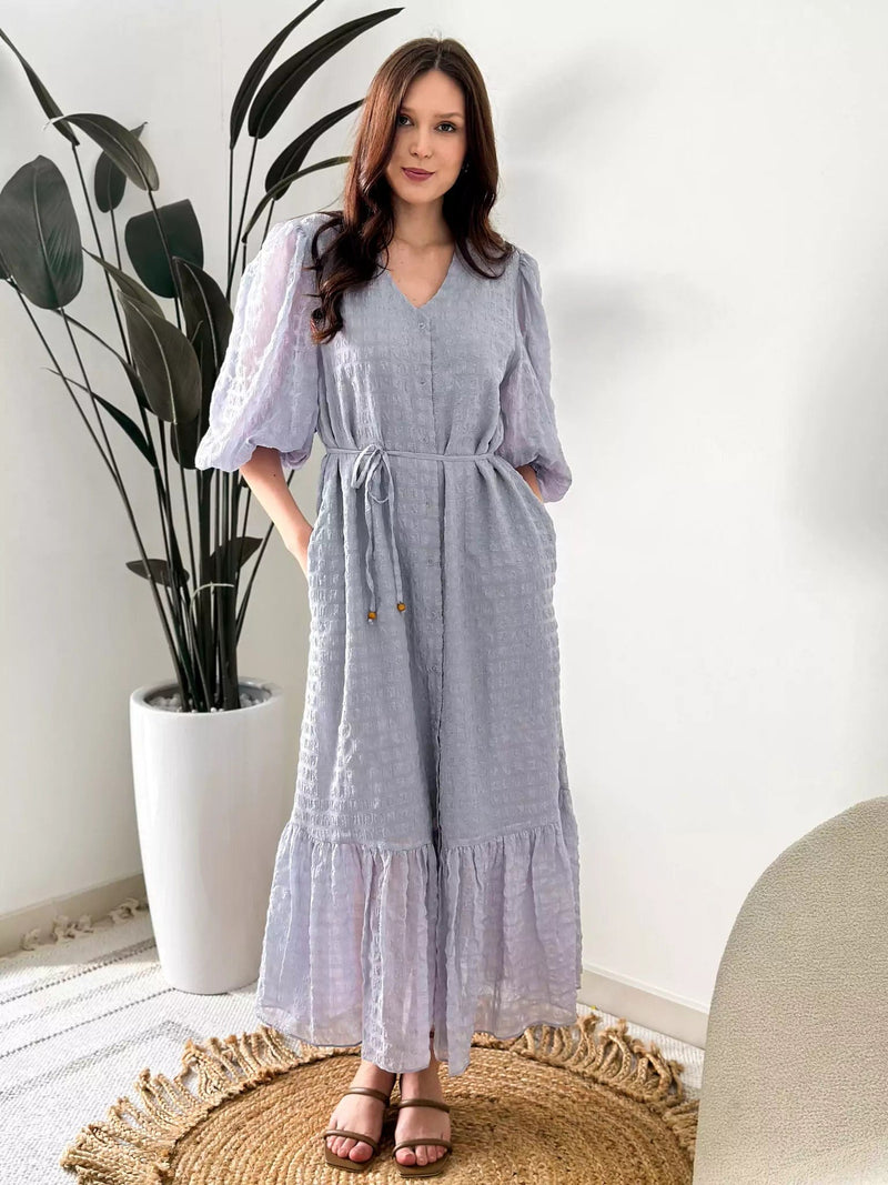 Lunar Ash Texture Long Dress With Pockets Outfit Sets  - Sowears