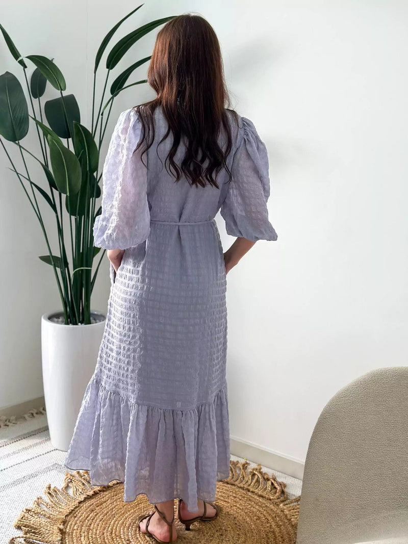 Lunar Ash Texture Long Dress With Pockets Outfit Sets  - Sowears