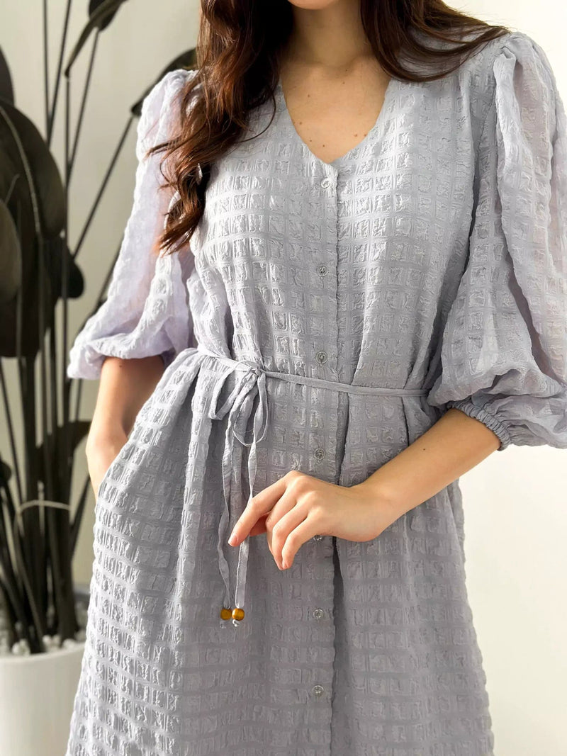 Lunar Ash Texture Long Dress With Pockets Outfit Sets  - Sowears