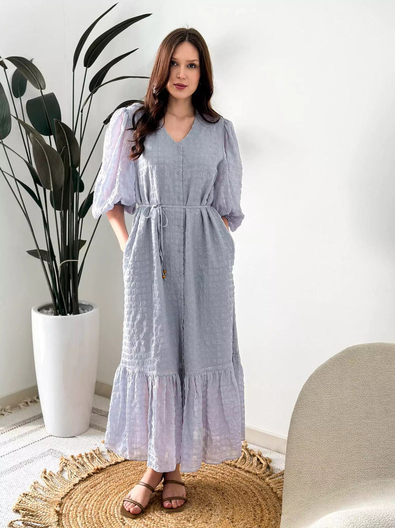 Lunar Ash Texture Long Dress With Pockets Outfit Sets  - Sowears