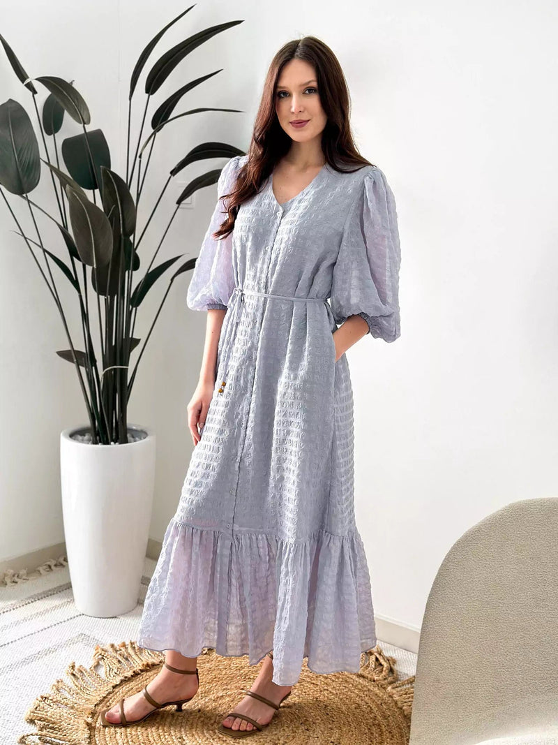 Lunar Ash Texture Long Dress With Pockets Outfit Sets  - Sowears