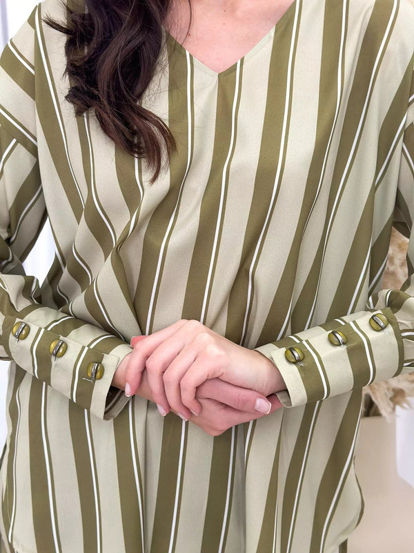 Matcha Stripes Co Ord Set Outfit Sets  - Sowears