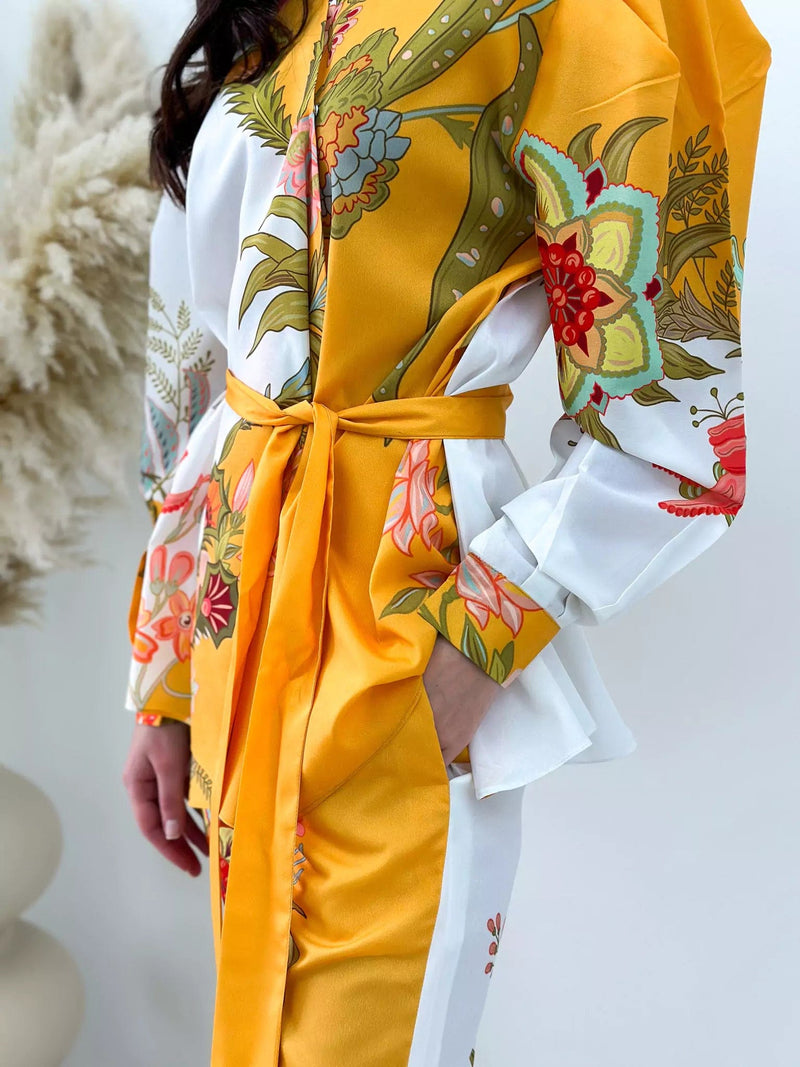 Mimosa Meadow Floral Asymmetrical Co Ord Set Outfit Sets  - Sowears