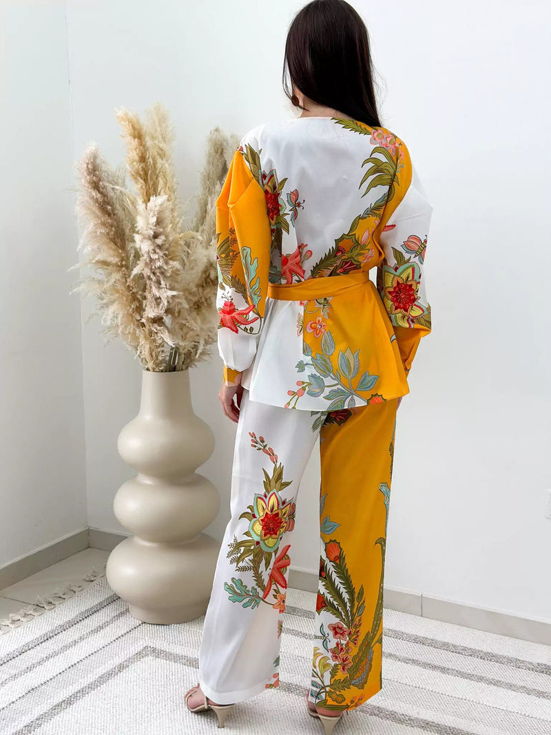 Mimosa Meadow Floral Asymmetrical Co Ord Set Outfit Sets  - Sowears