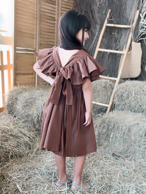 Mini Bronie Cotton Dress - Brown Outfit Sets  - Sowears