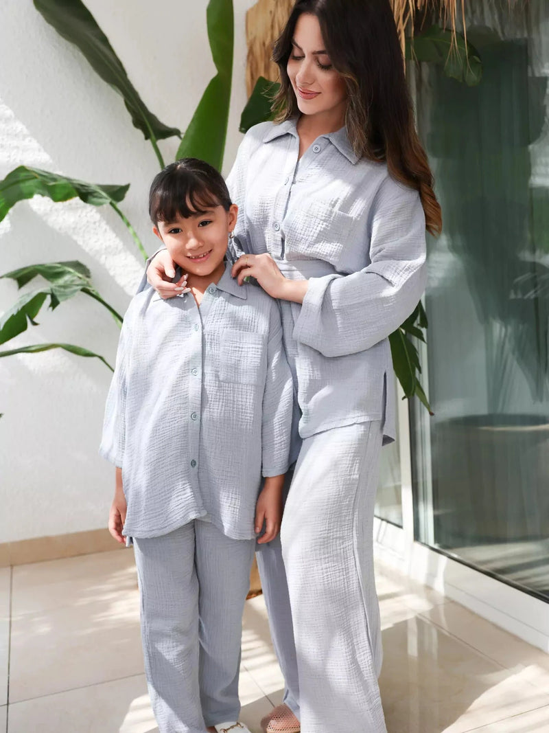 Mini Usafa Blue Muslin Co Ord Set Outfit Sets  - Sowears