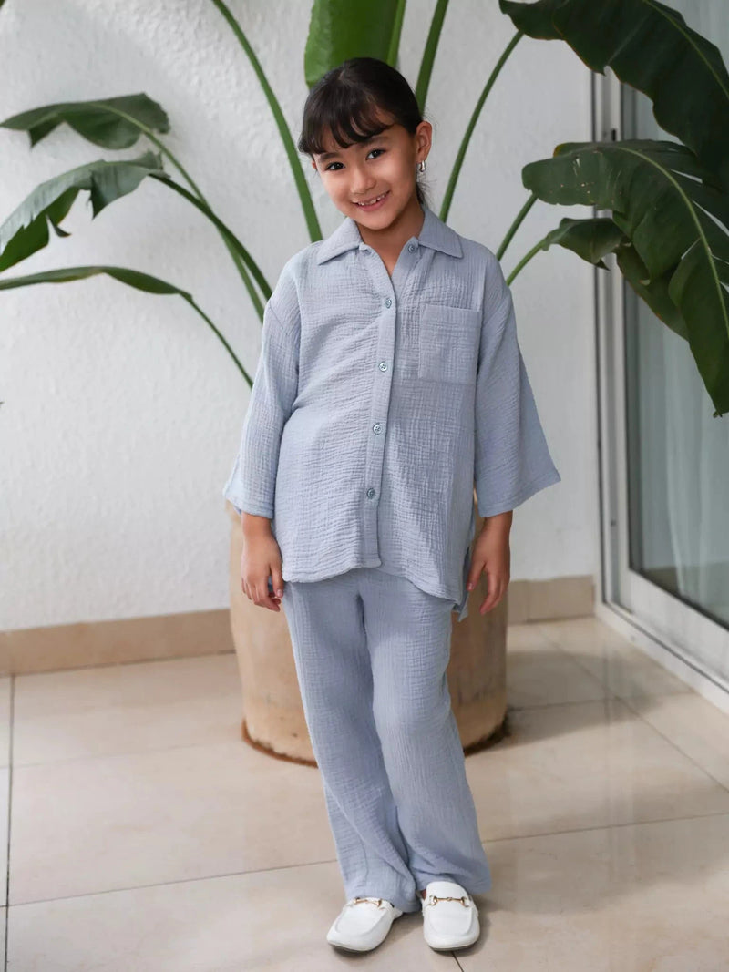 Mini Usafa Blue Muslin Co Ord Set Outfit Sets  - Sowears