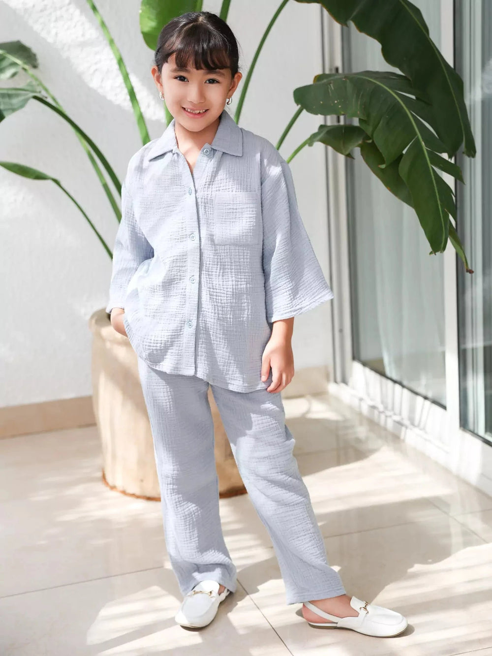 Mini Usafa Blue Muslin Co Ord Set