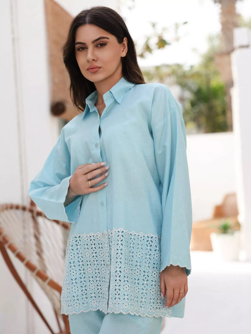 Zephyra Blue Cutwork Co Ord Set Outfit Sets  - Sowears