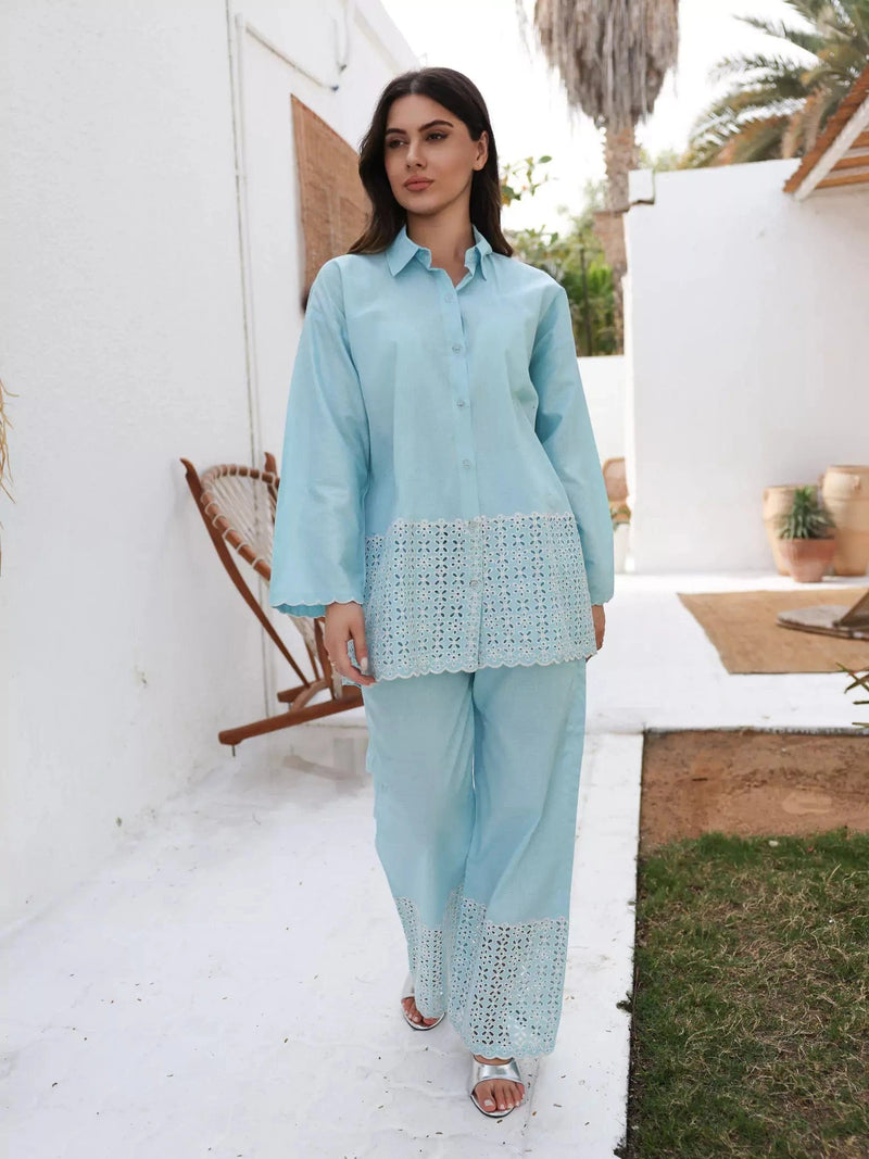 Zephyra Blue Cutwork Co Ord Set Outfit Sets  - Sowears