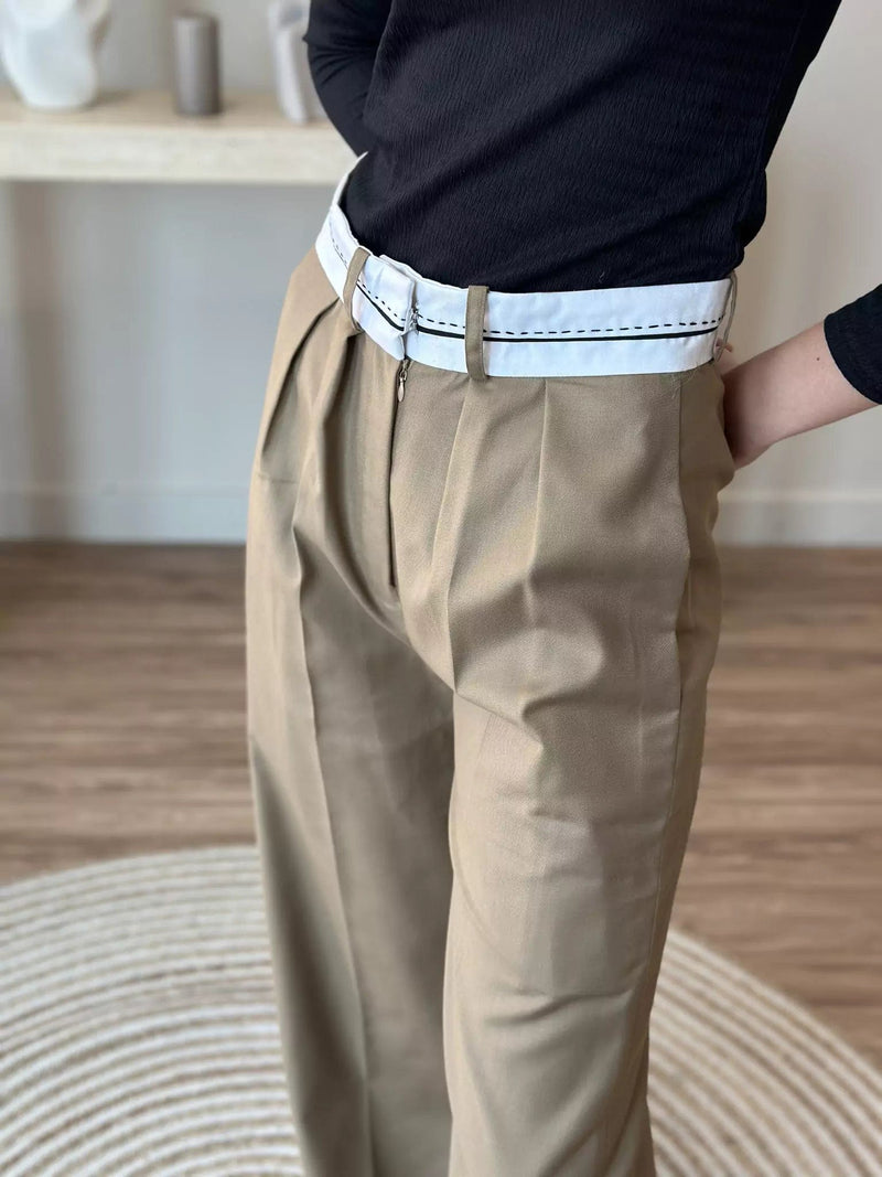 Brown Formal Detailed Pants pants  - Sowears