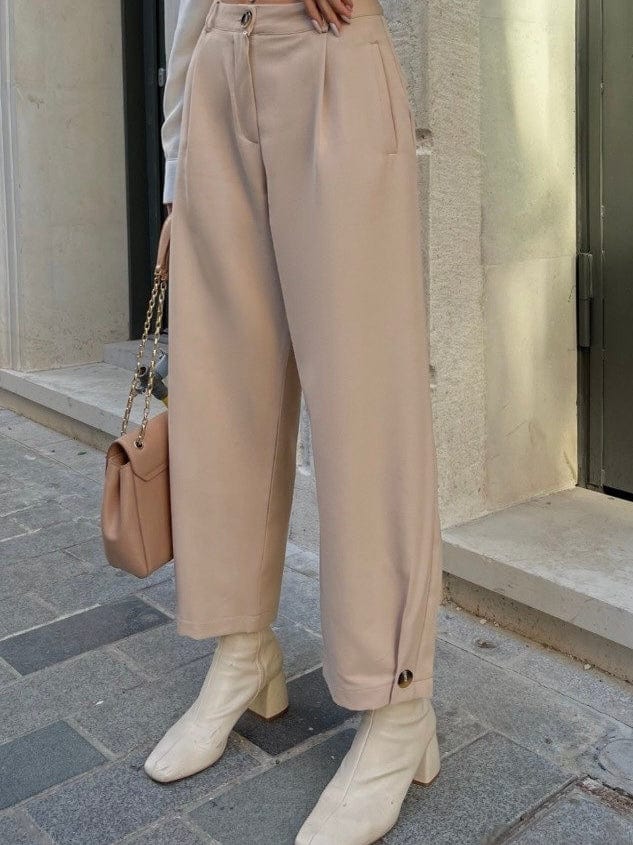 Button Style Beige Pant pants  - Sowears