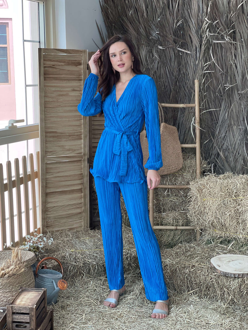 Latido Blue Pleated Co-Ord Set