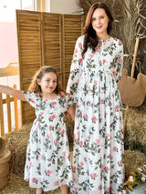 Pink Porcelain Floral Long Dress shirts  - Sowears