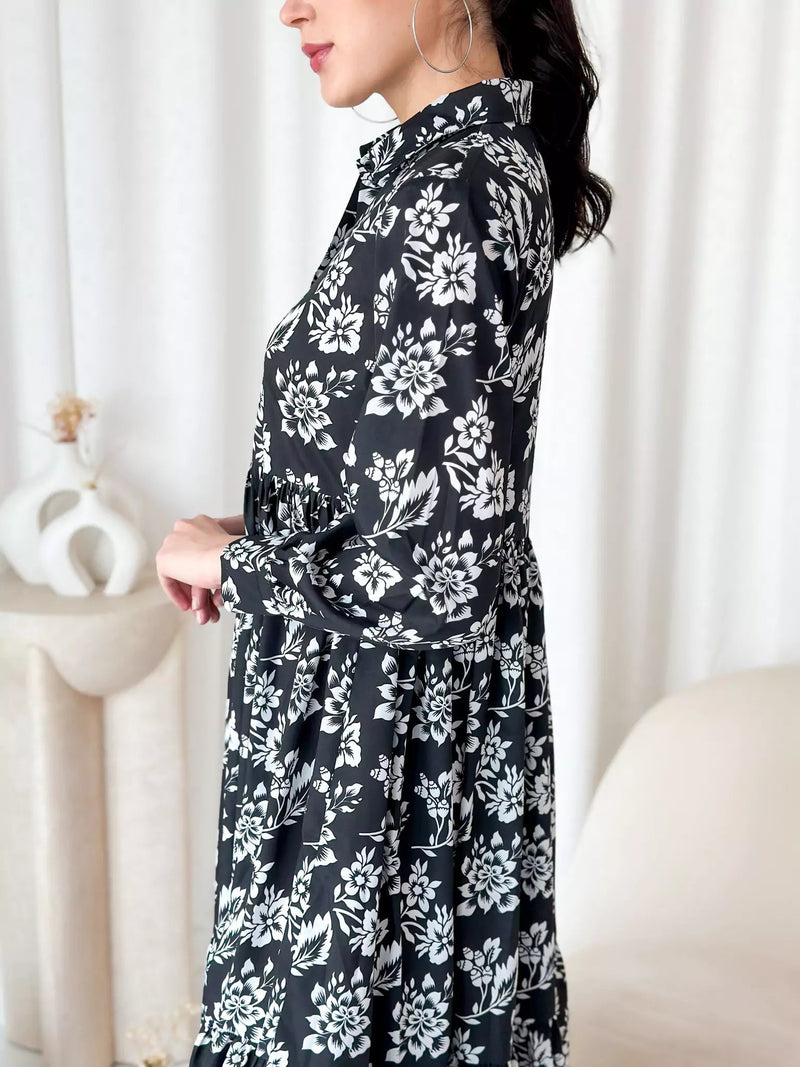 Ruby Radiance Black Floral Dress shirts  - Sowears