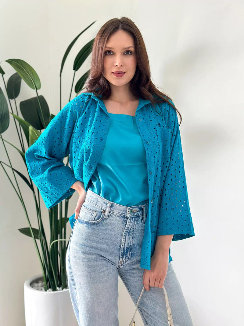 Tealicious Cutwork Shirt With Inner shirts  - Sowears