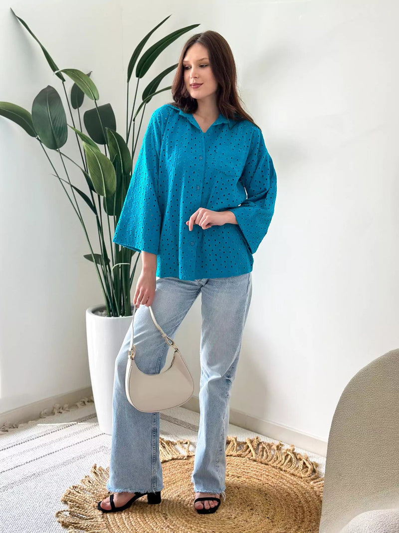 Tealicious Cutwork Shirt With Inner shirts  - Sowears