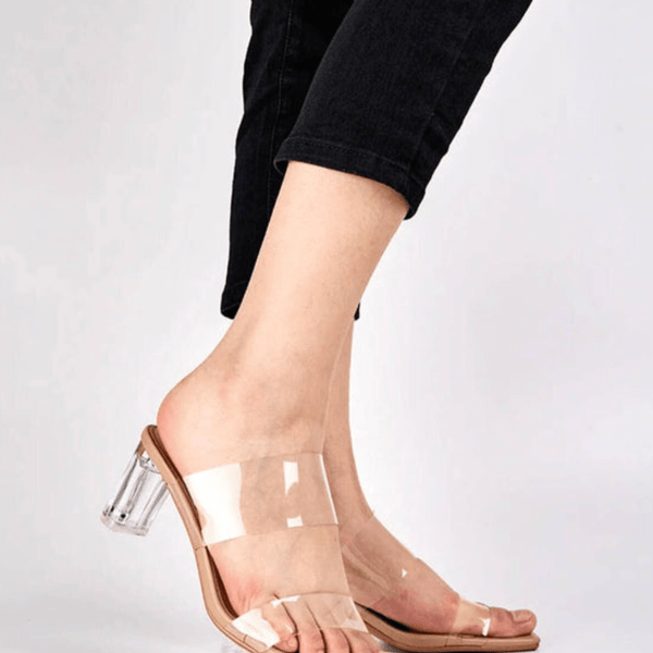 Women's Block Heeled Sandals Transparent Double Strap Square - Temu