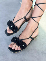 Black Autumn String Flat Sandals shoes  - Sowears