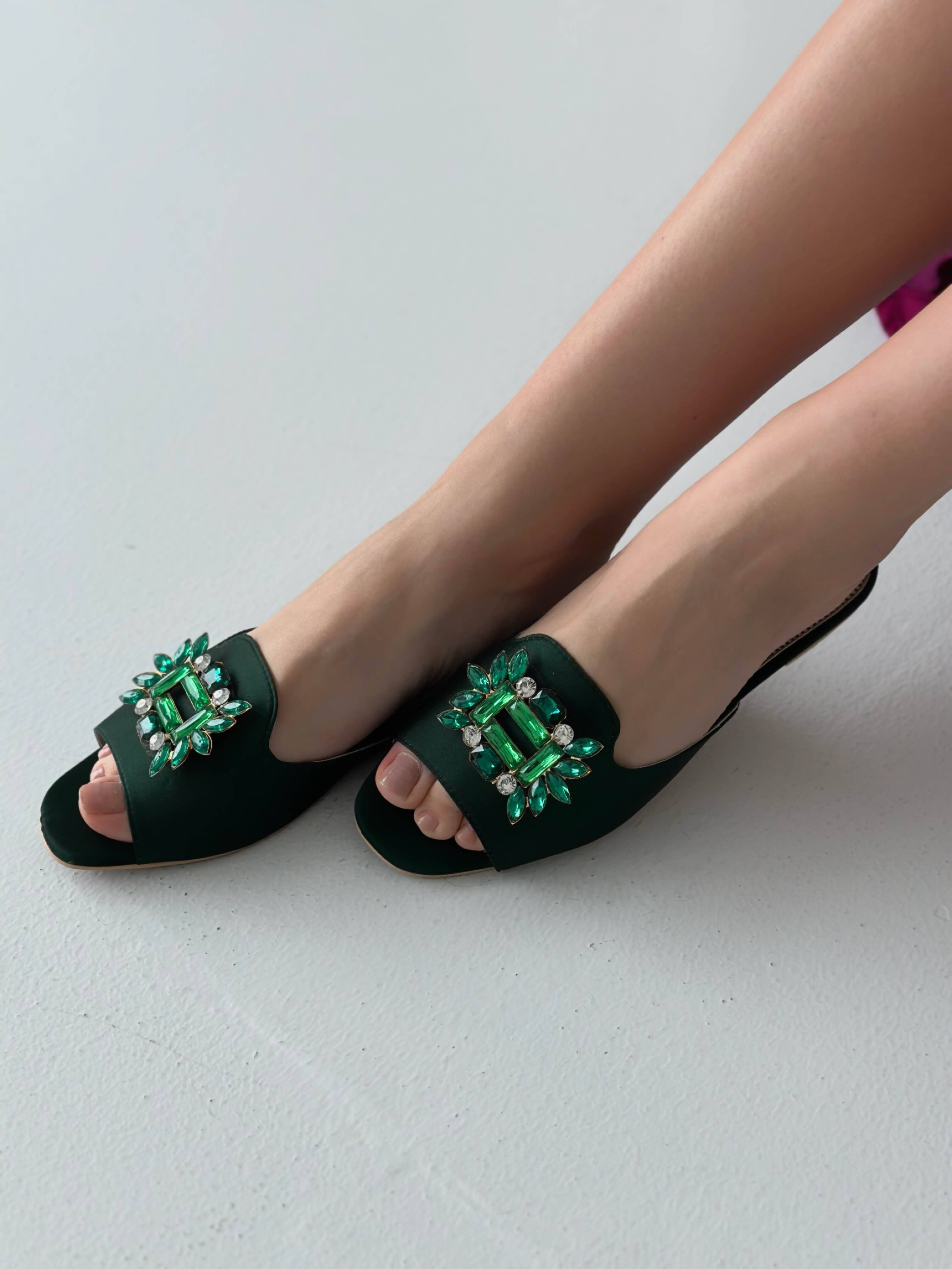 Dainty Stone Flats-Green Shoes  - Sowears
