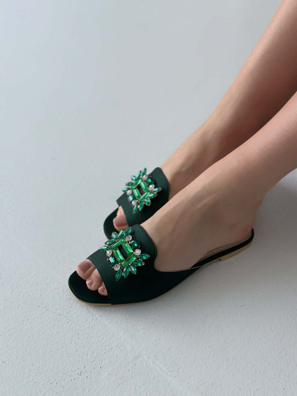 Dainty Stone Flats-Green Shoes  - Sowears