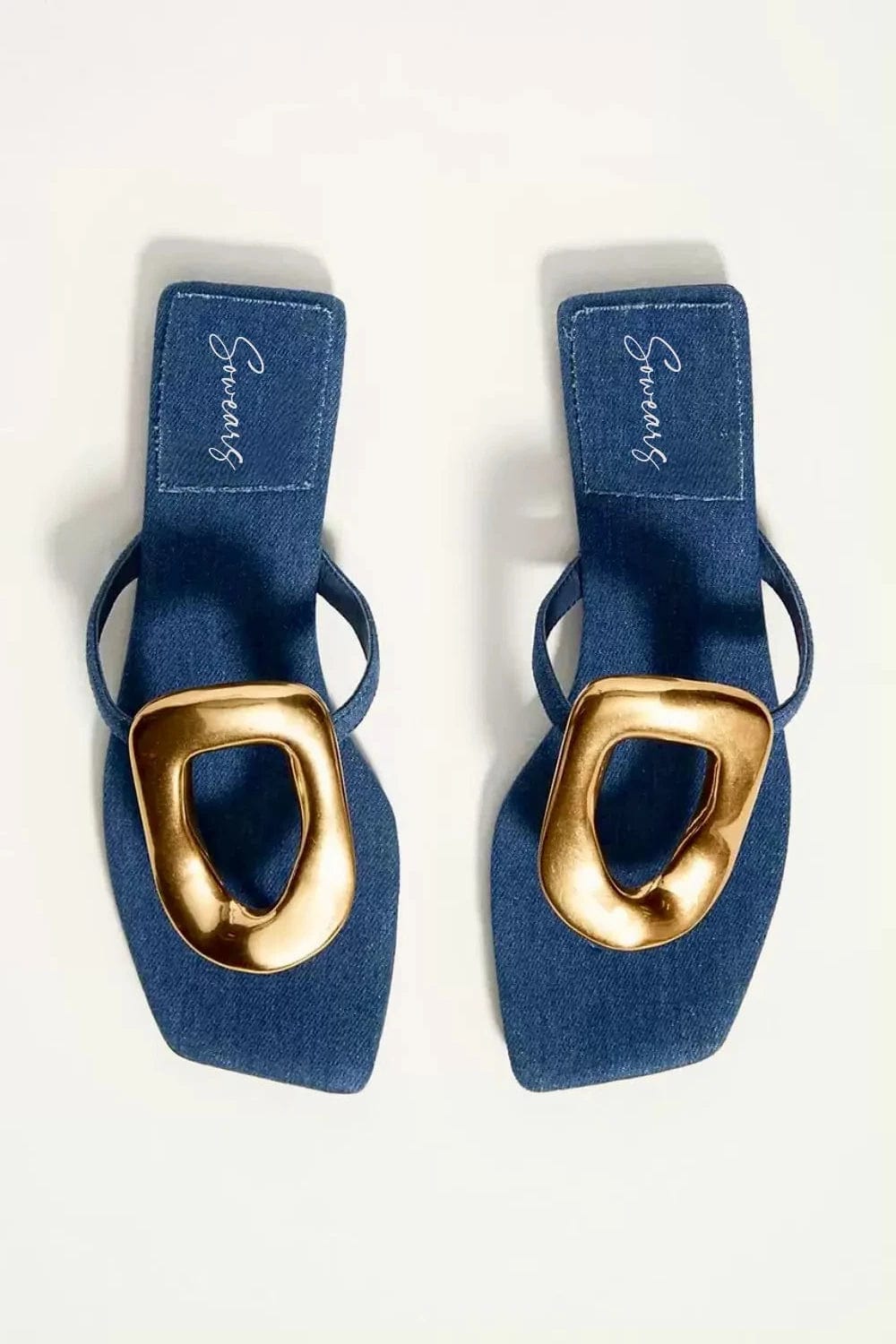 Denim Oval Buckle Flats